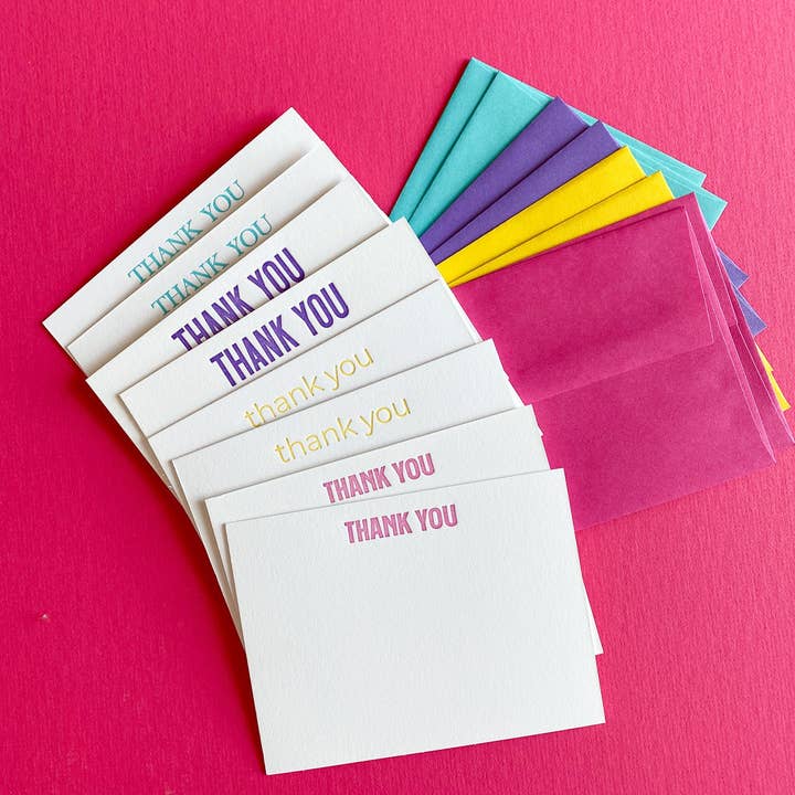 Moriah Creates - Wholesale Stationery/Notecard Set - Bright Thank You Cards (Set Of 8) - Luxe Letterpress2