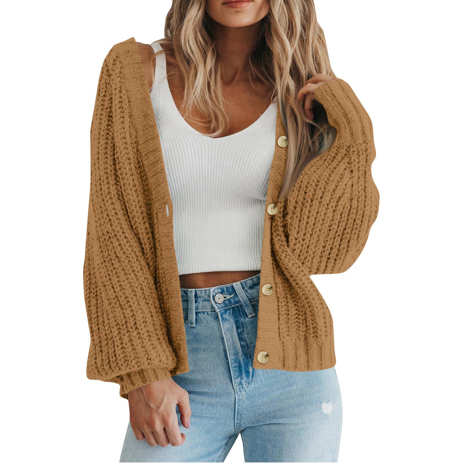 Rosa Clothing - Wholesale Cardigan - Women's - Women Knit Cardigan Loose Fit Button Down Fall Sweater3