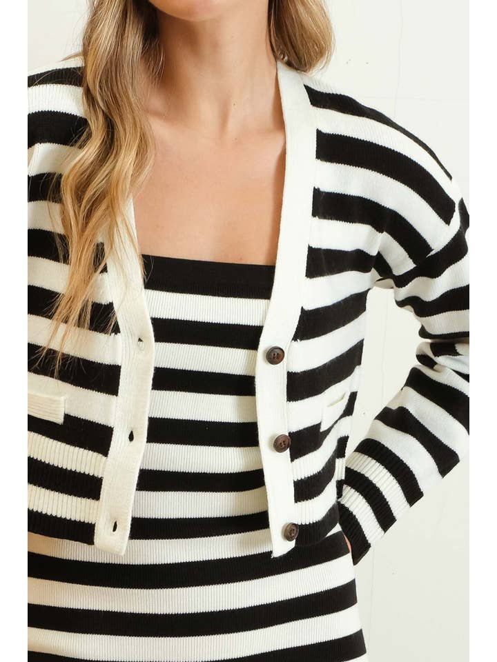 The Workshop Studio - Wholesale Cardigan - Women's - STRIPE LONG SLEEVE KNIT BUTTON DOWN CARDIGAN