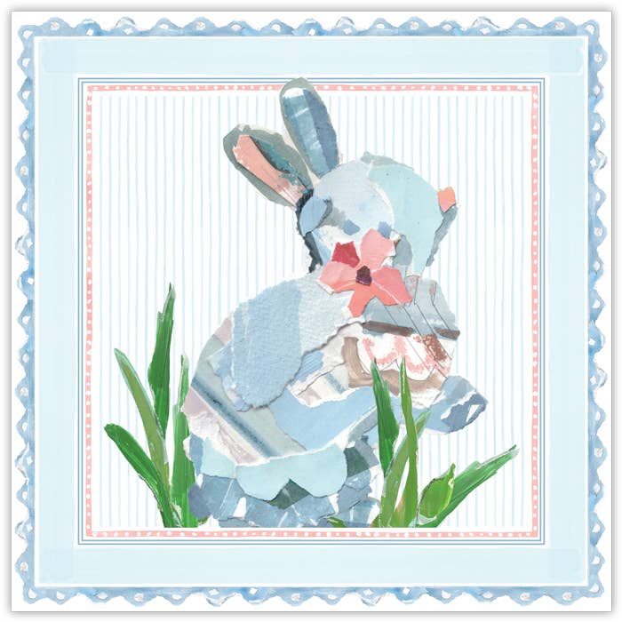 Blue Bunny with Blue Scalloped Border Square Placemat for wholesale by RosanneBeck Collections