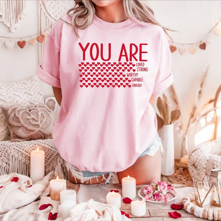 You are Hearts light pink Christian Valentine Graphic Tee for wholesale by Fox and Owl Apparel-Graphic Tee's
