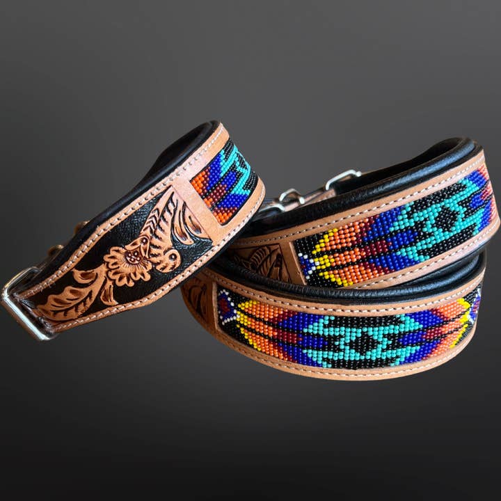 Westrian (Formerly Equipage) - Wholesale Pet Collar - Dog - Western Equestrian Tooled Leather Beaded Dog Collar