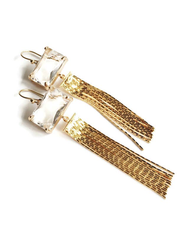Crystal and Gold Tassel Earrings - Dangle Crystal Earrings for wholesale by lynnique