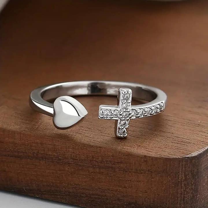 CHRISTIAN HEART RING (ADJUSTABLE) for wholesale by Ashlen