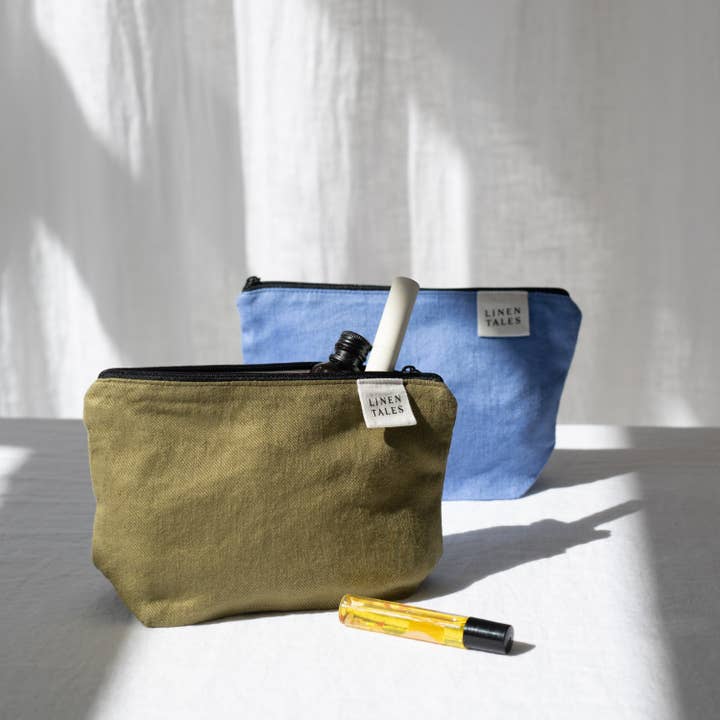 Linen Tales (We cover U.S. import duties) - Wholesale Makeup/Cosmetic Bag - LIMITED EDITION Moss Twill Linen Makeup Pouch5