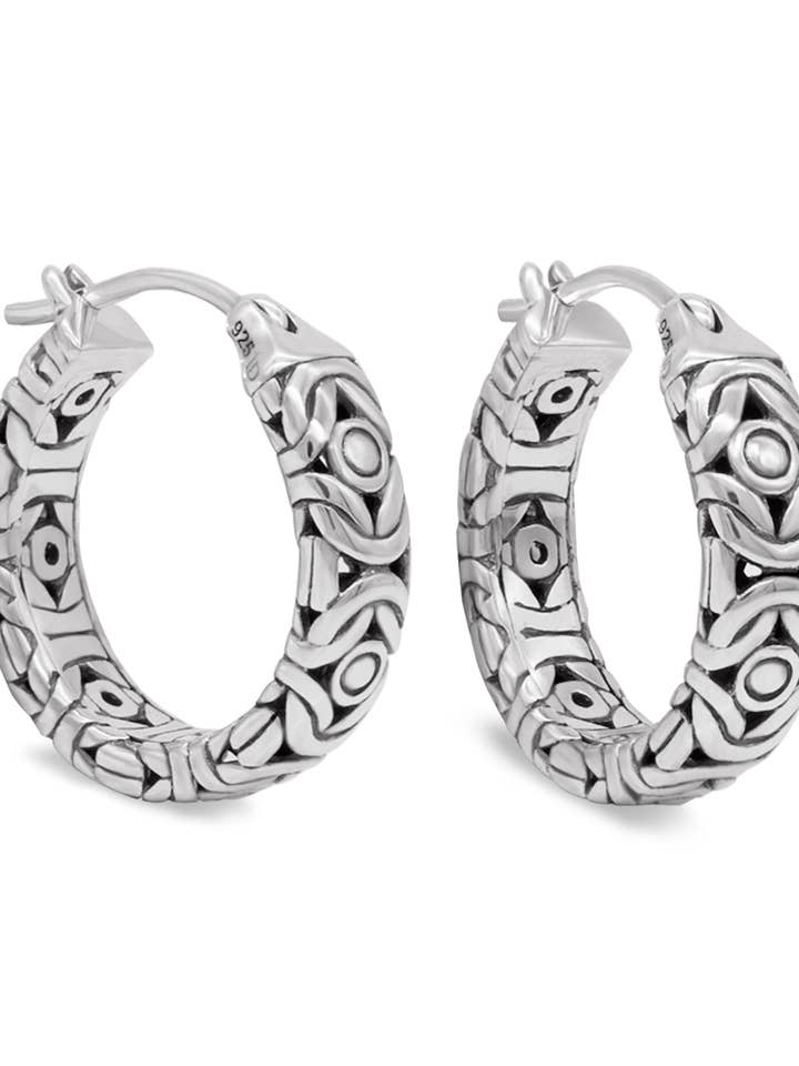 Sterling sølv byzantinske blomst Hoop øreringe for engroshandel hos DEVATA