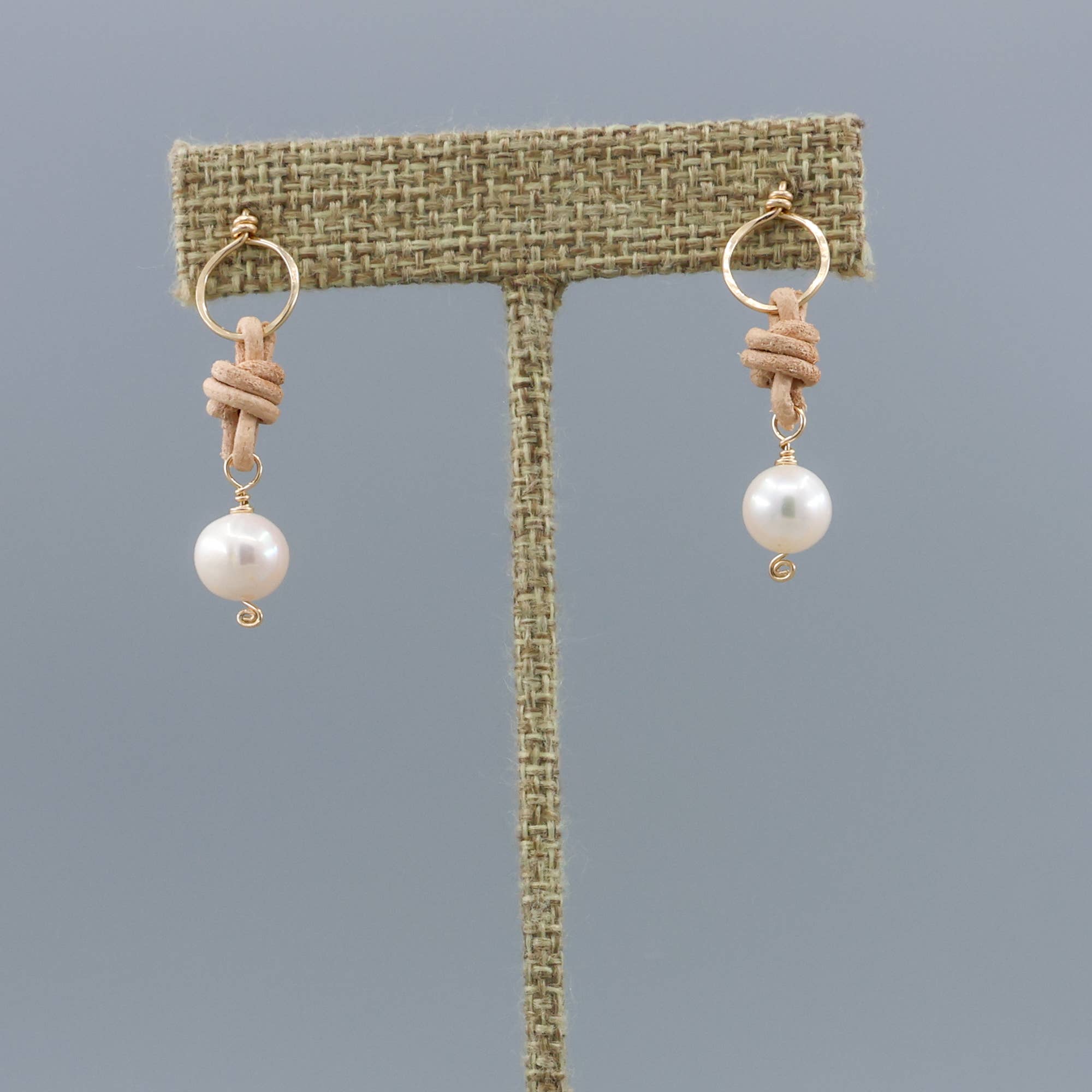 The Stitch Alliance - Wholesale Dangle Earrings - Freshwater Pearl Drop Earrings / 14k Gold Fill / Leather2