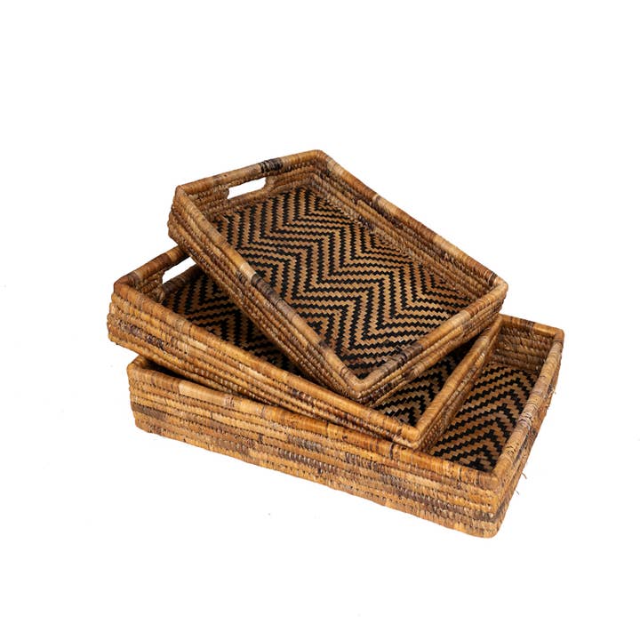 Villages Wholesale - Wholesale Serving Tray - Banana Leaf Nesting Trays - 2 Patterns (3 Sizes)5