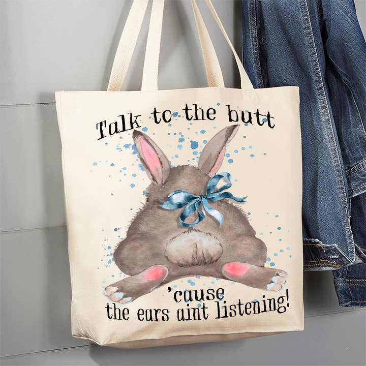 Bolsa de lona Easter Bunny Talk to the Butt de 12 onzas para venta al por mayor de Avery Lane Gifts