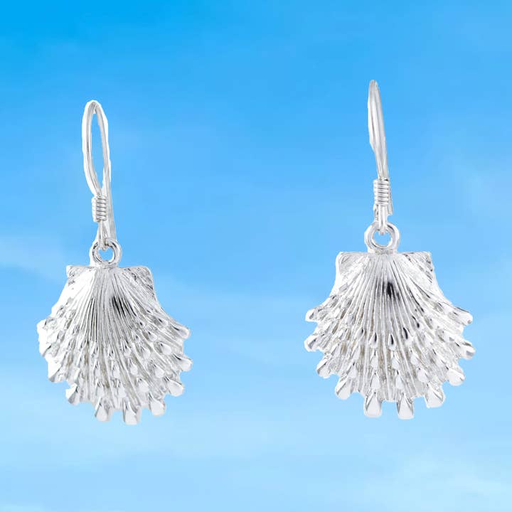 Hawaiian Large Seashell Earrings, Sterling Silver Sea Shell Dangle Earrings, W4143 Mother Birthday Mom Gift for wholesale by Paradise Treasures Jewelry