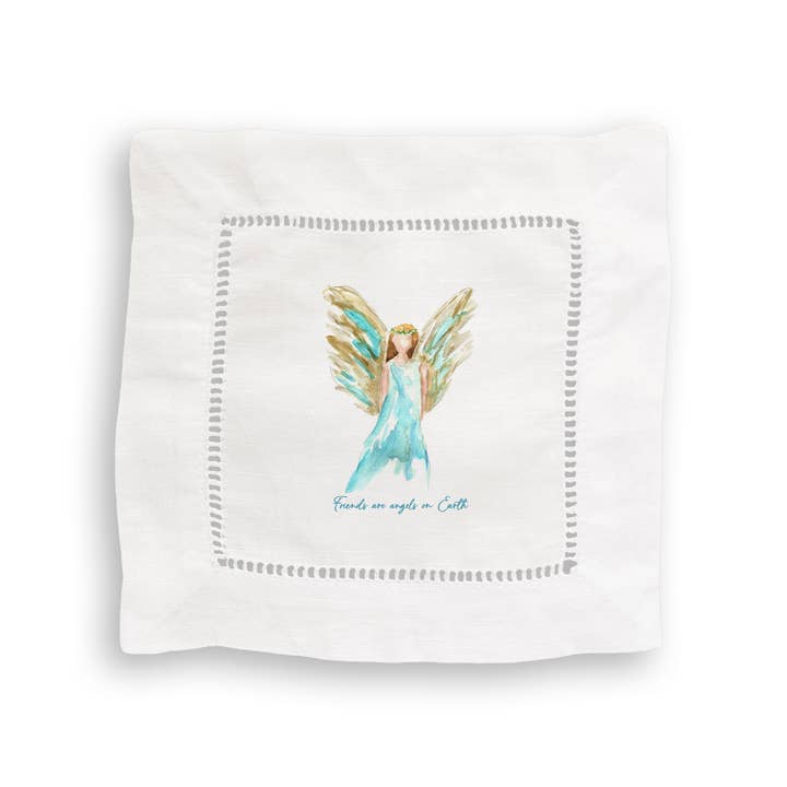French Graffiti - Wholesale Tea Towel - Blue Celestial Angel with Friends Quote