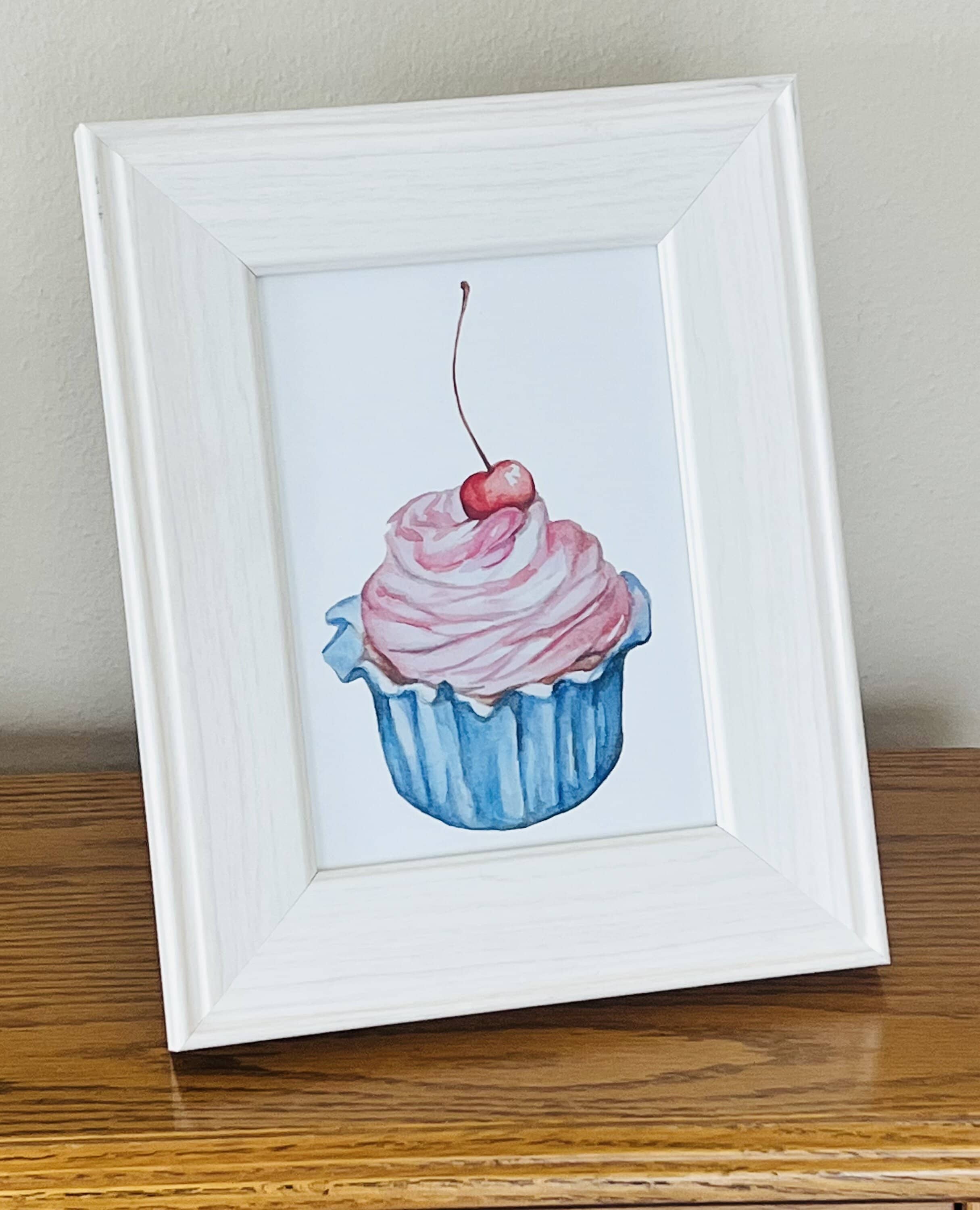 Emilia Rose Artwork LLC - Wholesale Art Print - Cherry Cupcake Watercolor Art Print2