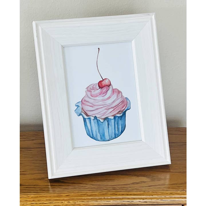 Emilia Rose Artwork LLC - Wholesale Art Print - Cherry Cupcake Watercolor Art Print2