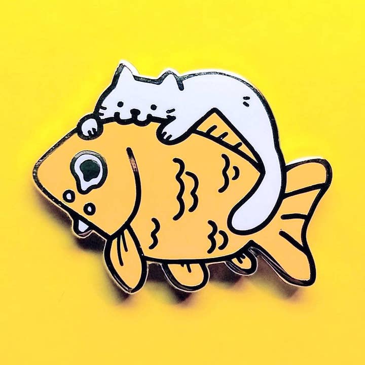 Cat Munch Fish Enamel Pin for wholesale by crowlines