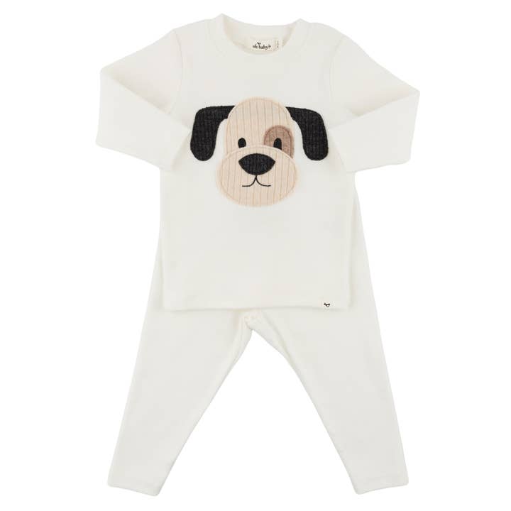 oh baby! Two Piece Set - Puppy Face - Cream for wholesale by oh baby!