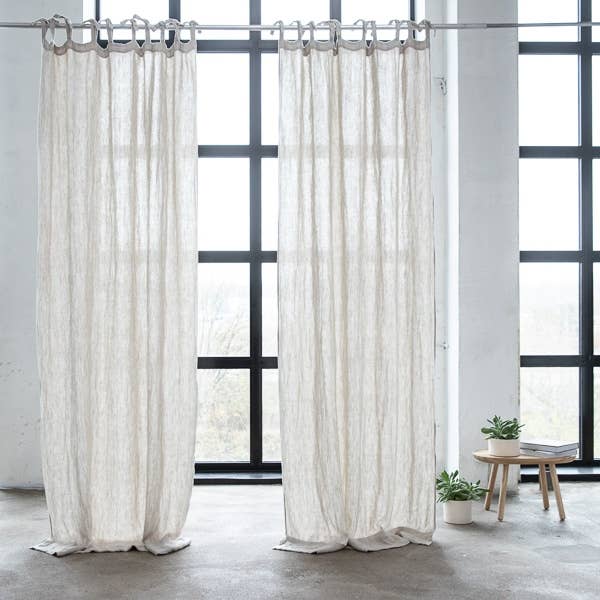 Blue Stone Washed Linen Curtain Panel with Ties - LinenMe