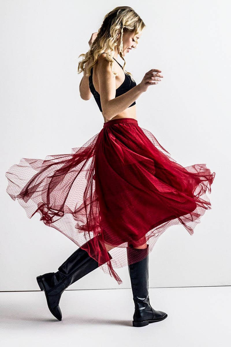 noflik - Wholesale Skirt - Women's - Waterfall PolkaDot Tulle Mesh Ruffle Midi Skirt- INS1009_1