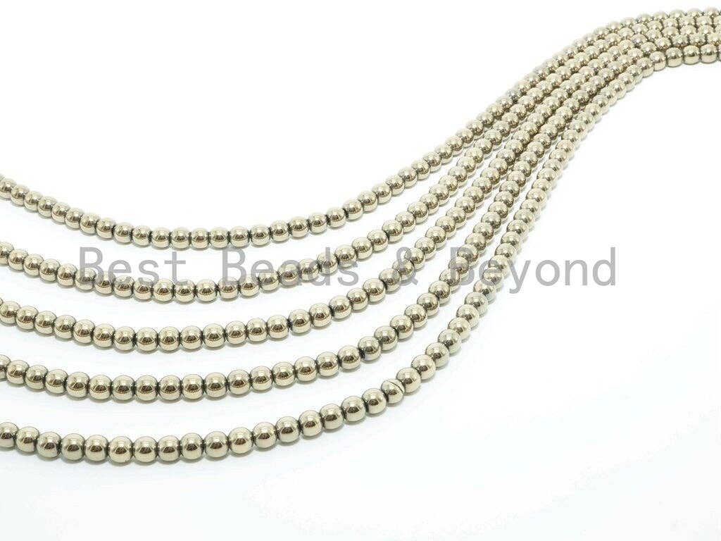BestBeads&Beyond - Wholesale Beads - PYRITE COLOR Gold Hematite Titanium plated beads, 2/3/4/6/8/10mm Round Smooth Hematite, Gold Color Gemstone, 16inch strand, SKU#S922