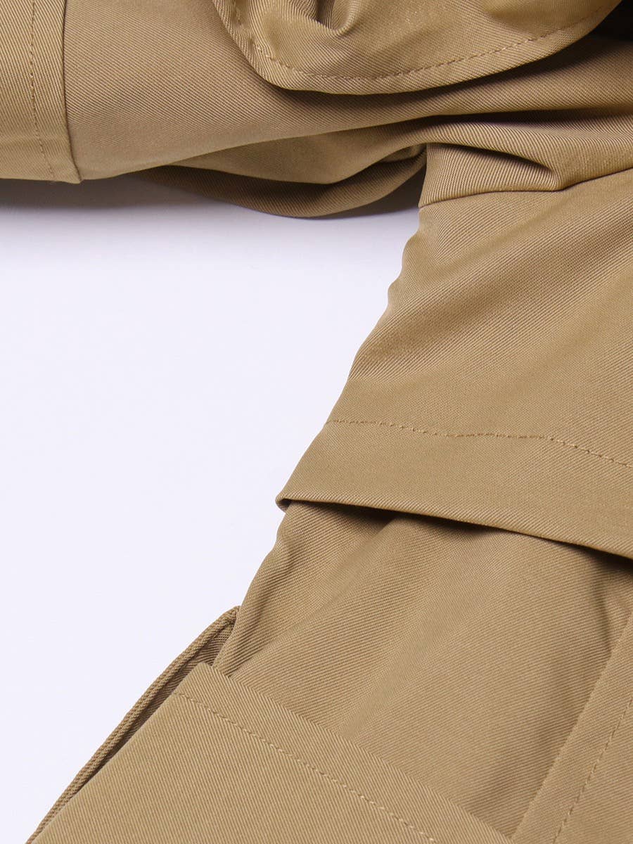 Khaki CT020 Women's Shoulder Ruffle Commuter Knee Length Coat for wholesale on Faire17
