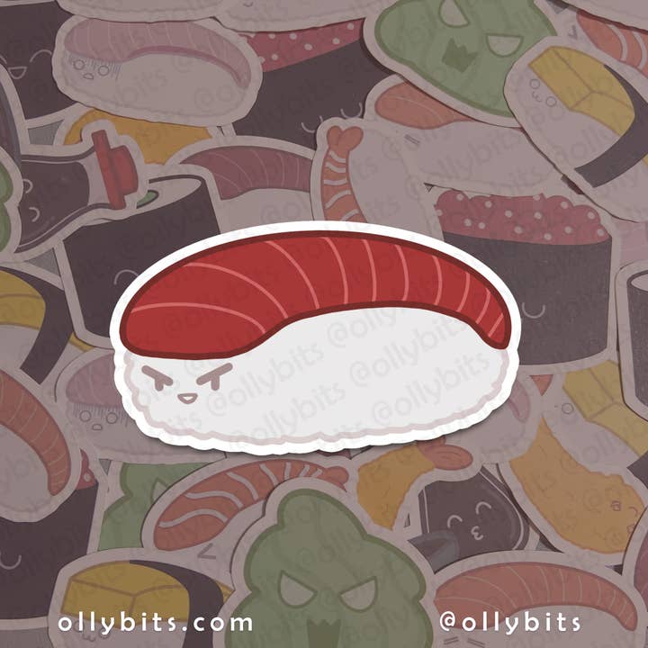 Tuna Nigiri Sushi Vinyl Sticker (2") for wholesale by Ollybits Pixel Art