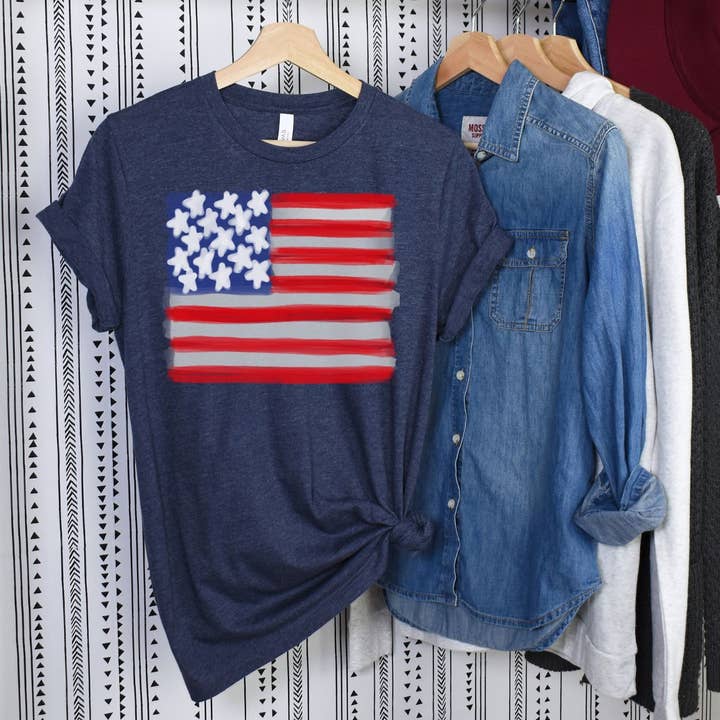 Watercolor Flag Navy Tee for wholesale by Simply Tees