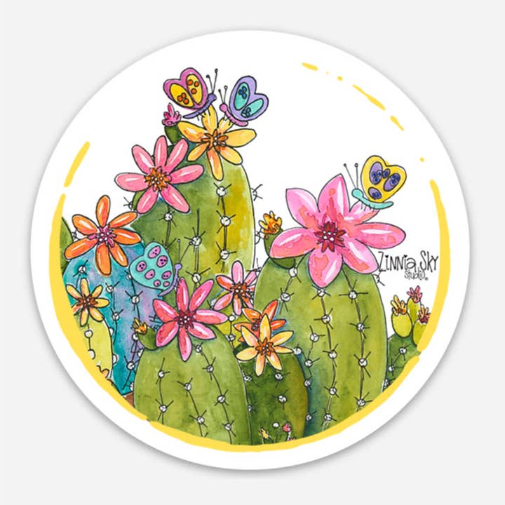 Succulents Flowers Round | Vinyl Sticker for wholesale by Zinnia Sky Studio LLC