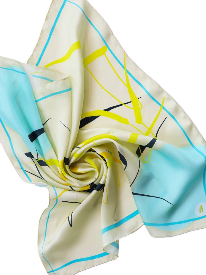 Seaside Print Silk Scarf in Yellow for wholesale by Asterfields