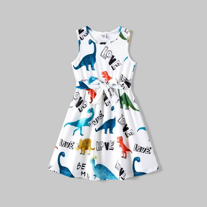 Turquoise Family Matching Dinosaur Print Tank Dresses and Short-sleeve for wholesale on Faire3