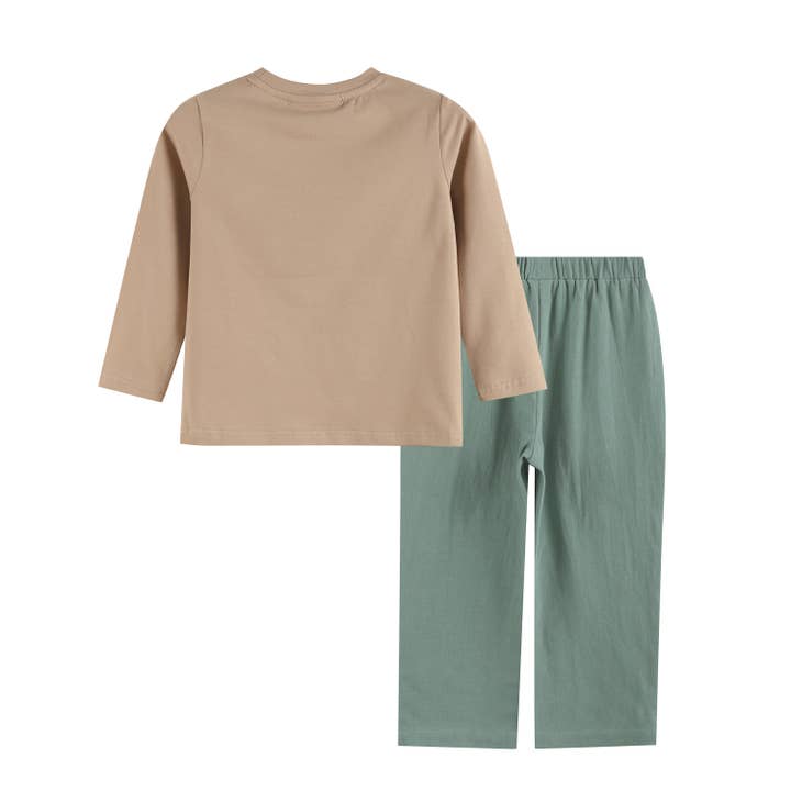 Lil Cactus - Wholesale Top & Pant Set - Kids - Oyster Brown Big Mouth Bass Smocked Shirt and Pants Set