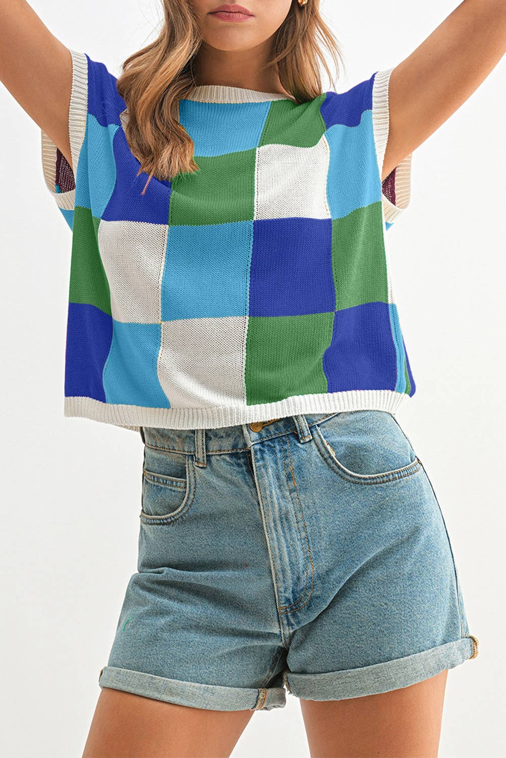 Aapparella - Vente Pull en maille – femme - Haut en tricot à manches courtes colorblock | S-2XL9