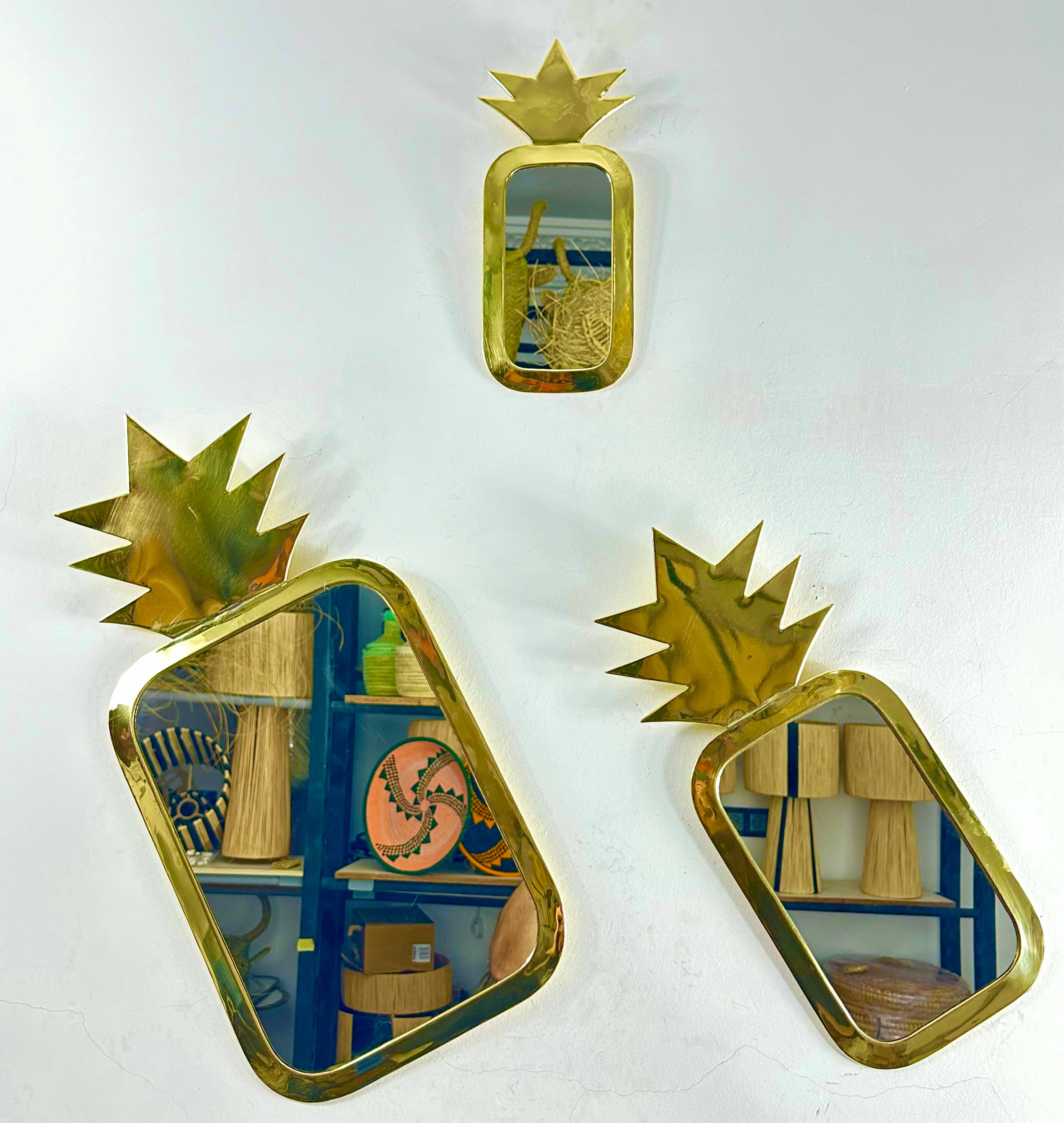 Mikwi - Wholesale Wall Mirror - Set of 3 Moroccan PINEAPPLE Mirrors (Brass),  Wholesale 0