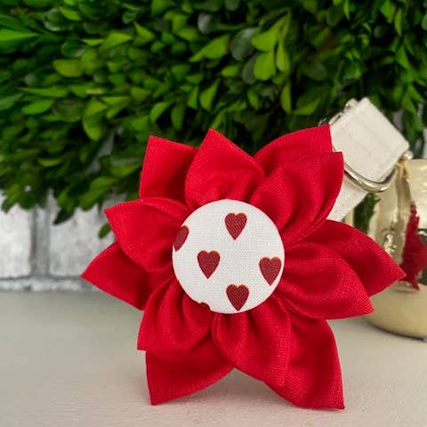 Preppy Owl Collar Co - Wholesale Pet Collar - Dog - Fabric Flower for Dog Collar - Red Hearts