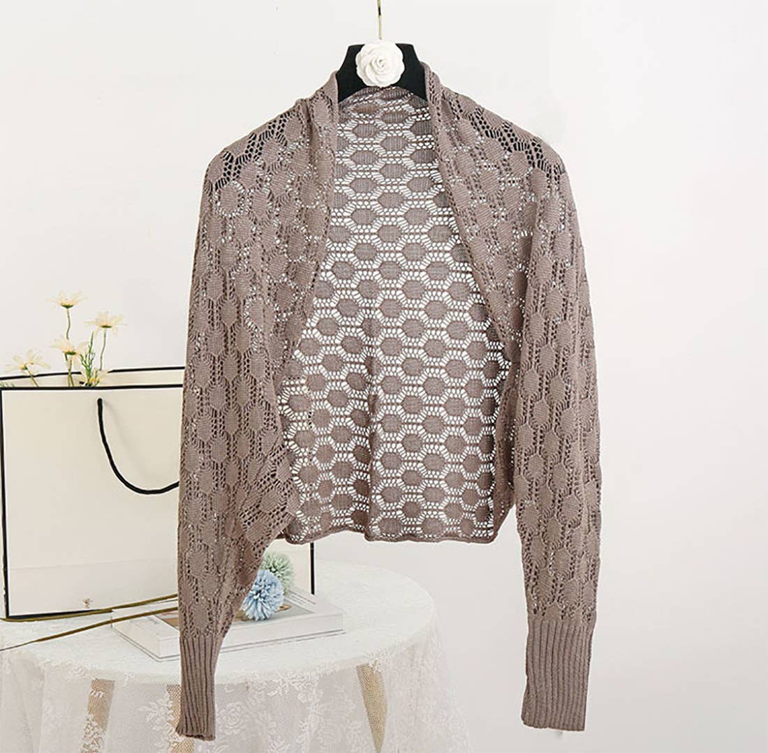 Fennco Styles - Vendita all'ingrosso Cardigan - Donna - Maglione bolero all'uncinetto traforato con maniche lunghe27