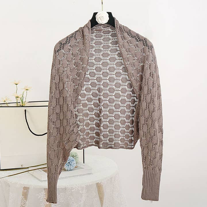 Fennco Styles - Vente Cardigan – femme - Boléro ajouré en crochet à manches longues27