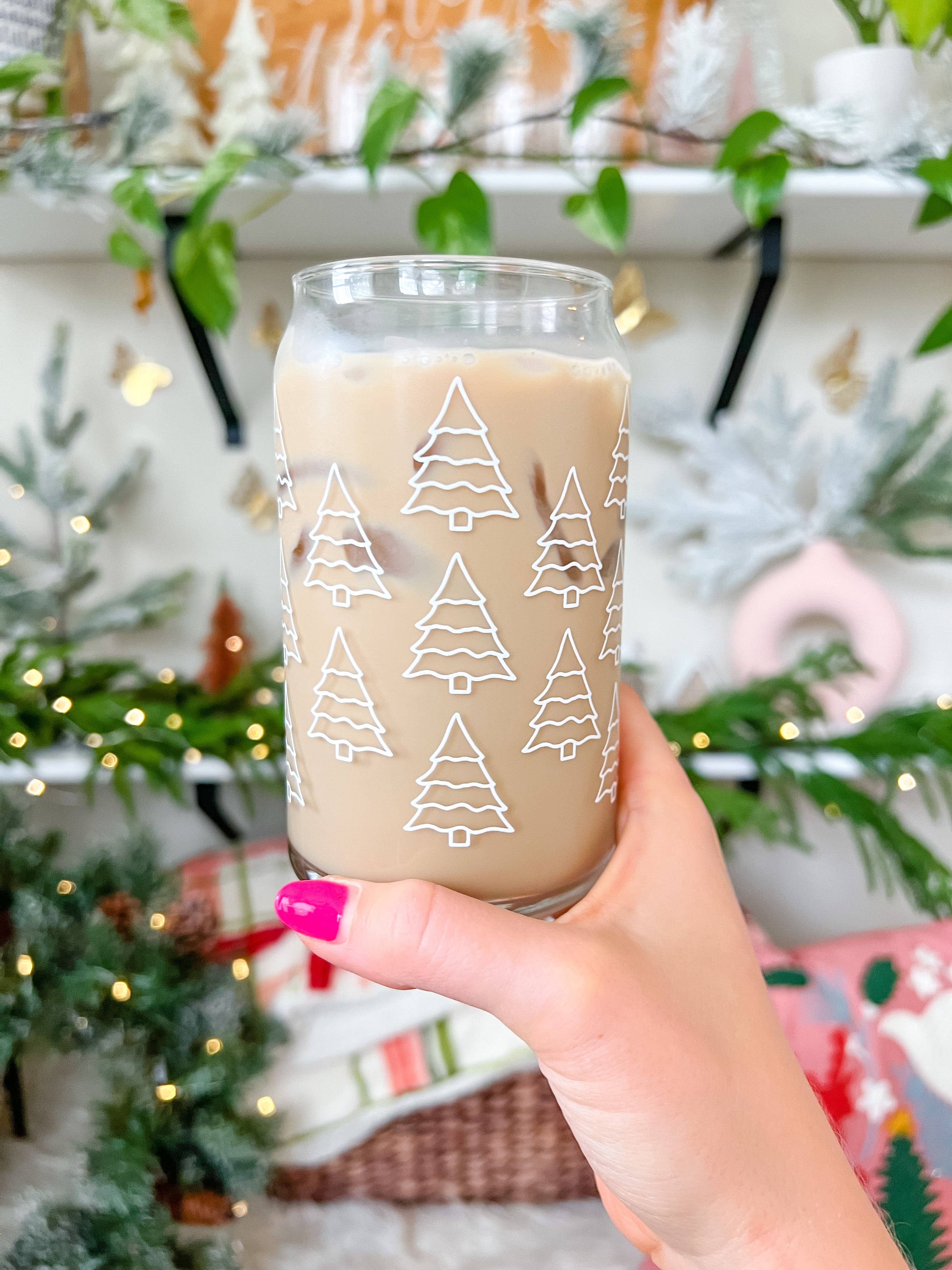 Hart and Flora Shop - Wholesale Drinking Glass/Cup - 16oz White Christmas Trees Glass2