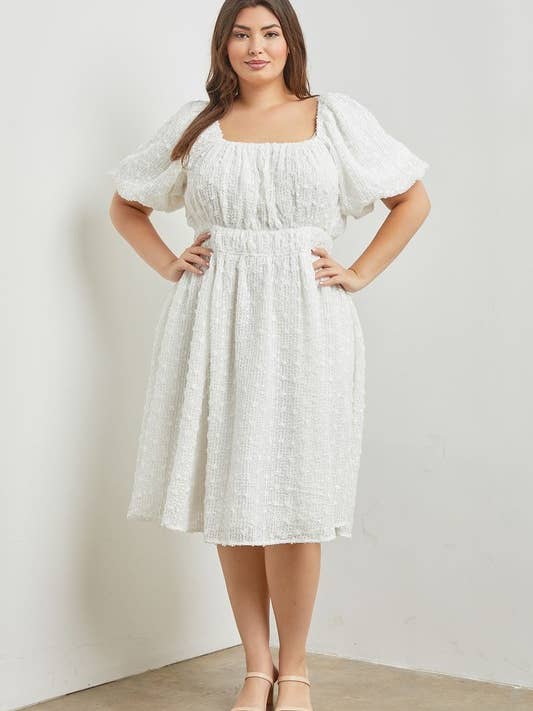 (PLUS) Woven Texture Square Neck Dress for wholesale by Polagram by Wellmade USA