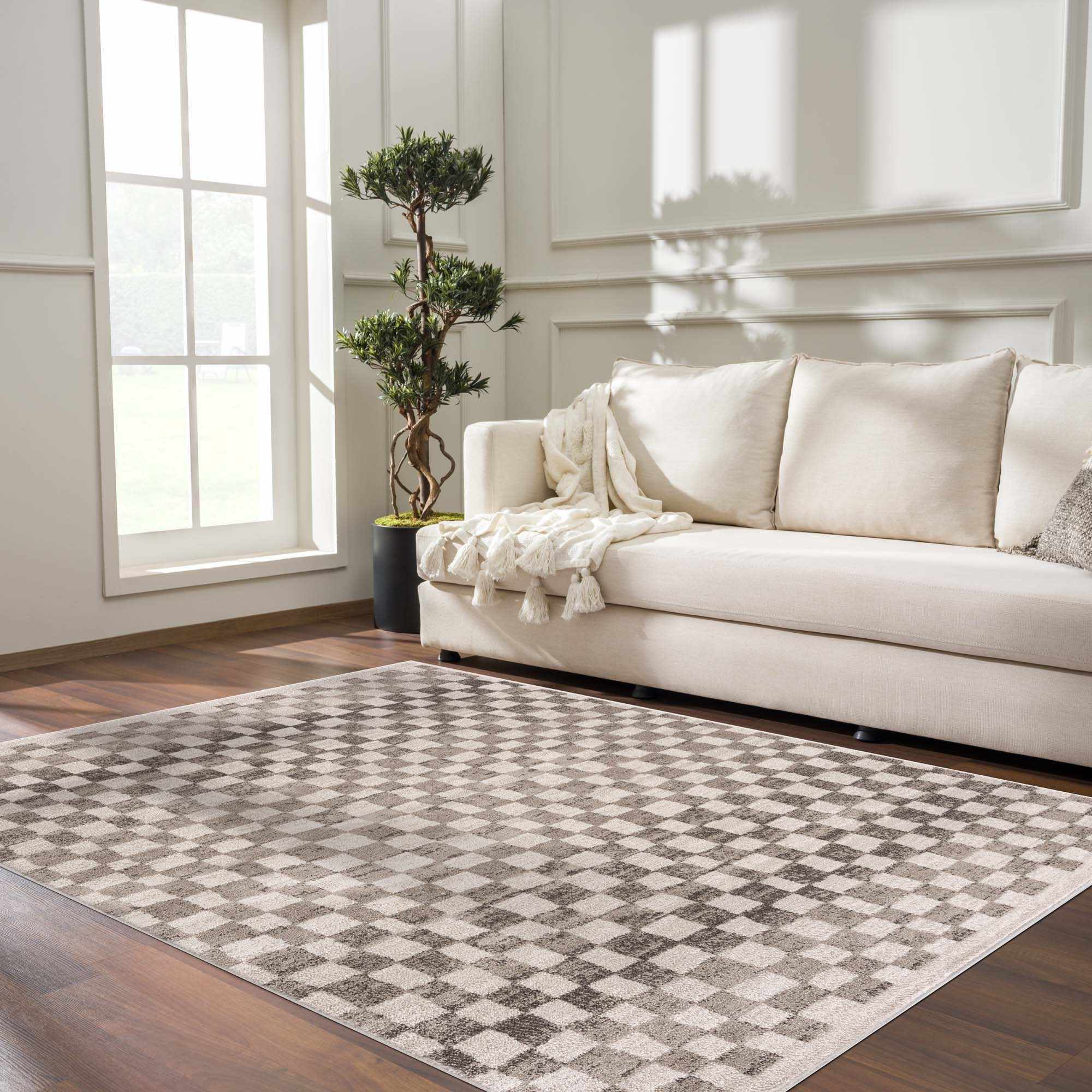 Hauteloom - Wholesale Area Rug - Benjy Beige Checkered Area Rug1