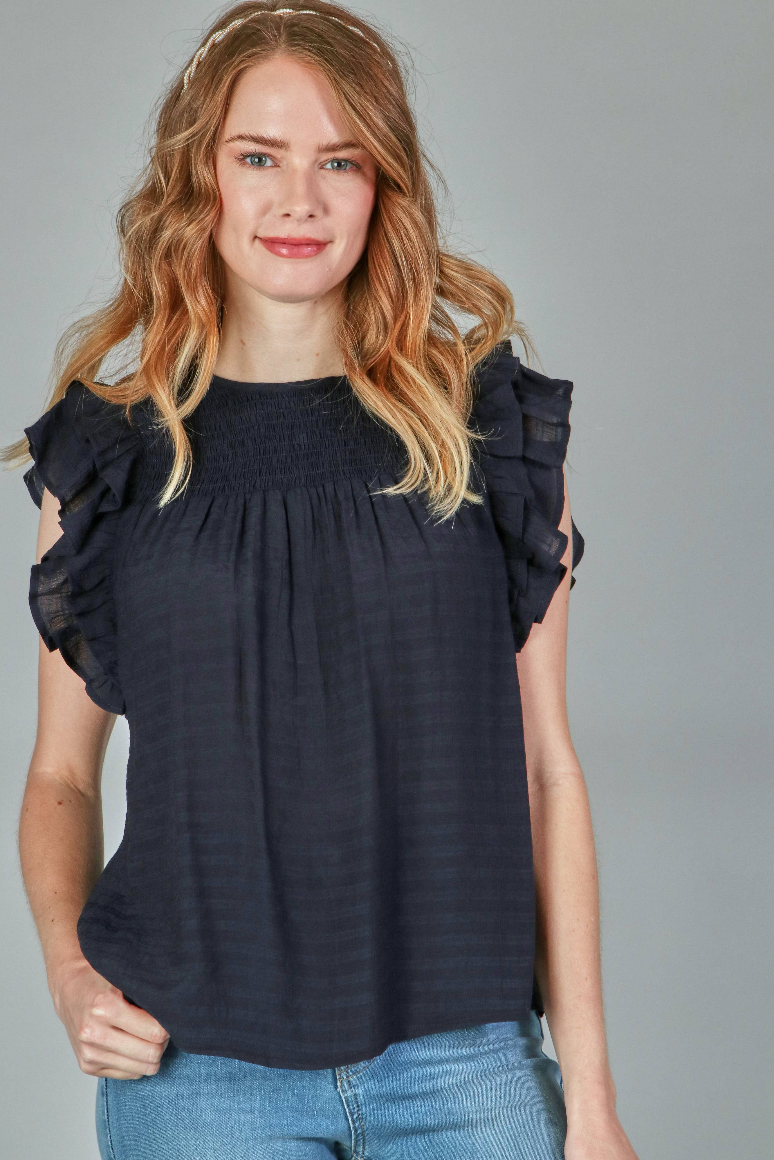 P.S Kate - Wholesale Blouse - Women's - Solid woven smocking top PLUS (P17912-PLUS)11