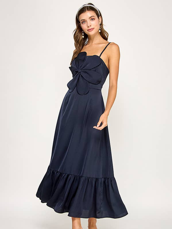 Satin Flower Patch Maxi Dress for wholesale by RUBIENN