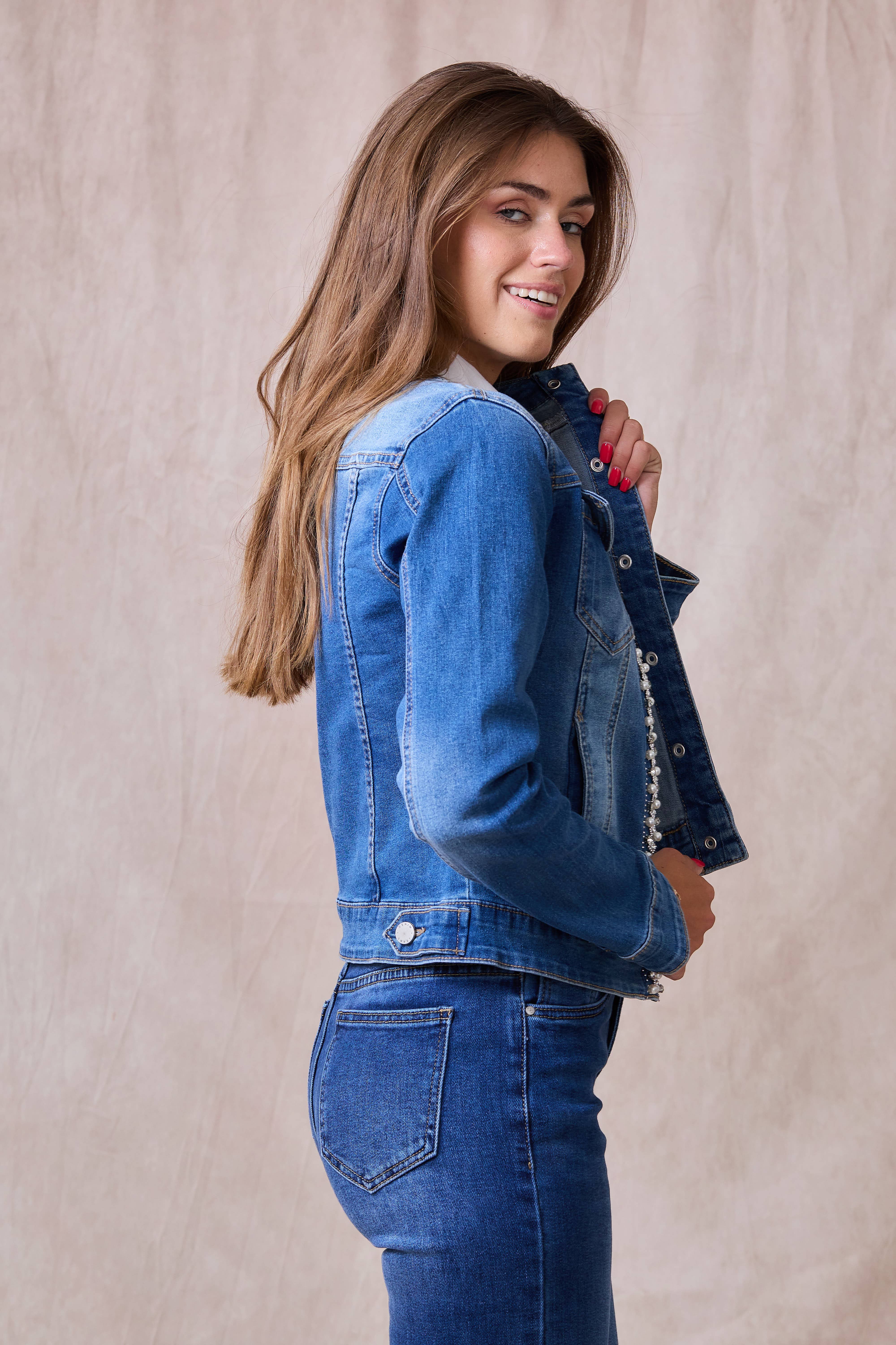 Jeans Denim jacket (Pearl and Rhinestone) - ANA & LUCY for wholesale on Faire5
