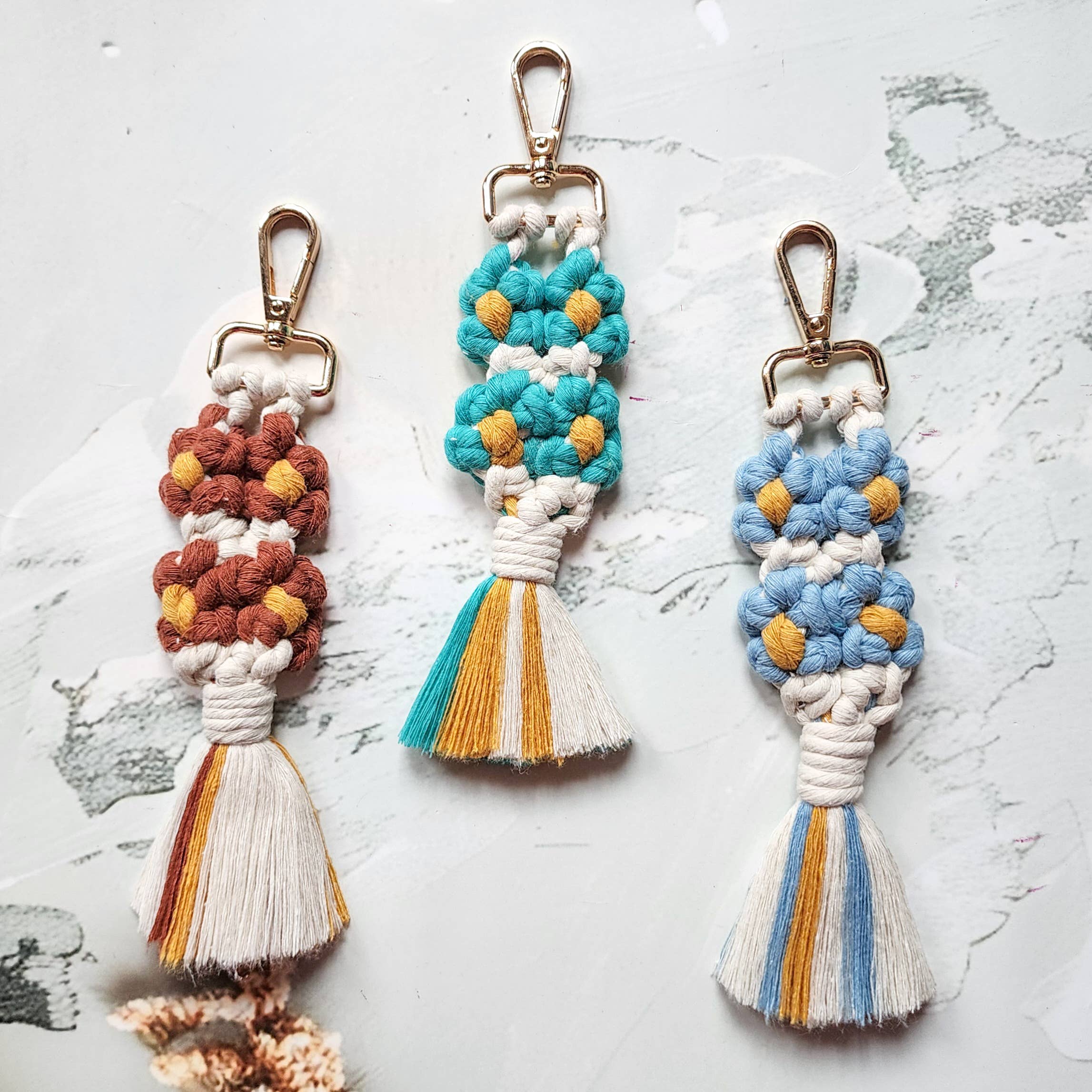 Handmade By Uruba – wholesale Keychain – Women's – Color Pop Macrame Keychain | Handwoven Boho Tassel Accessory9