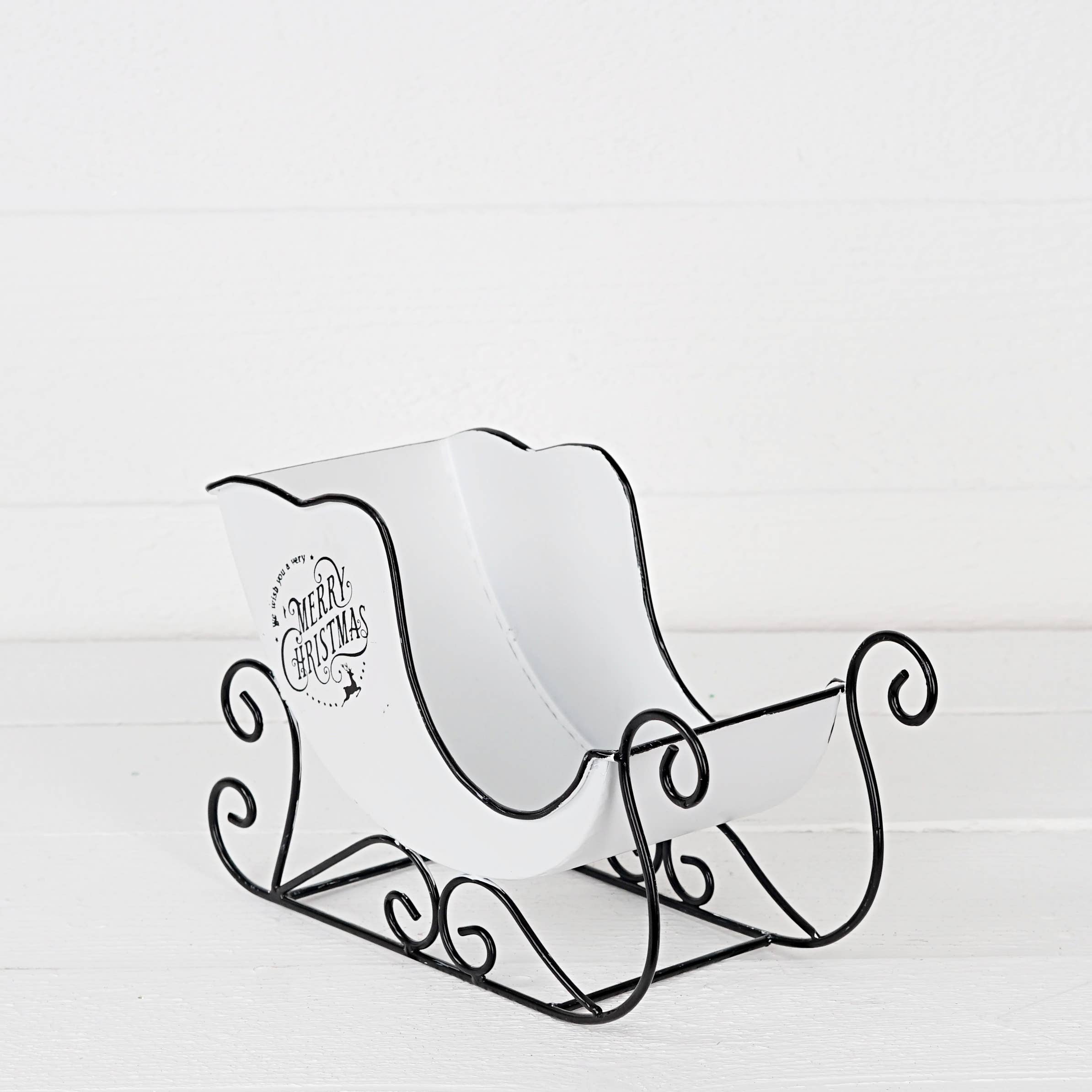 Holiday Depot Inc. - Wholesale Christmas Decoration - M32611-Vintage white metal sleigh w. Merry Christmas1