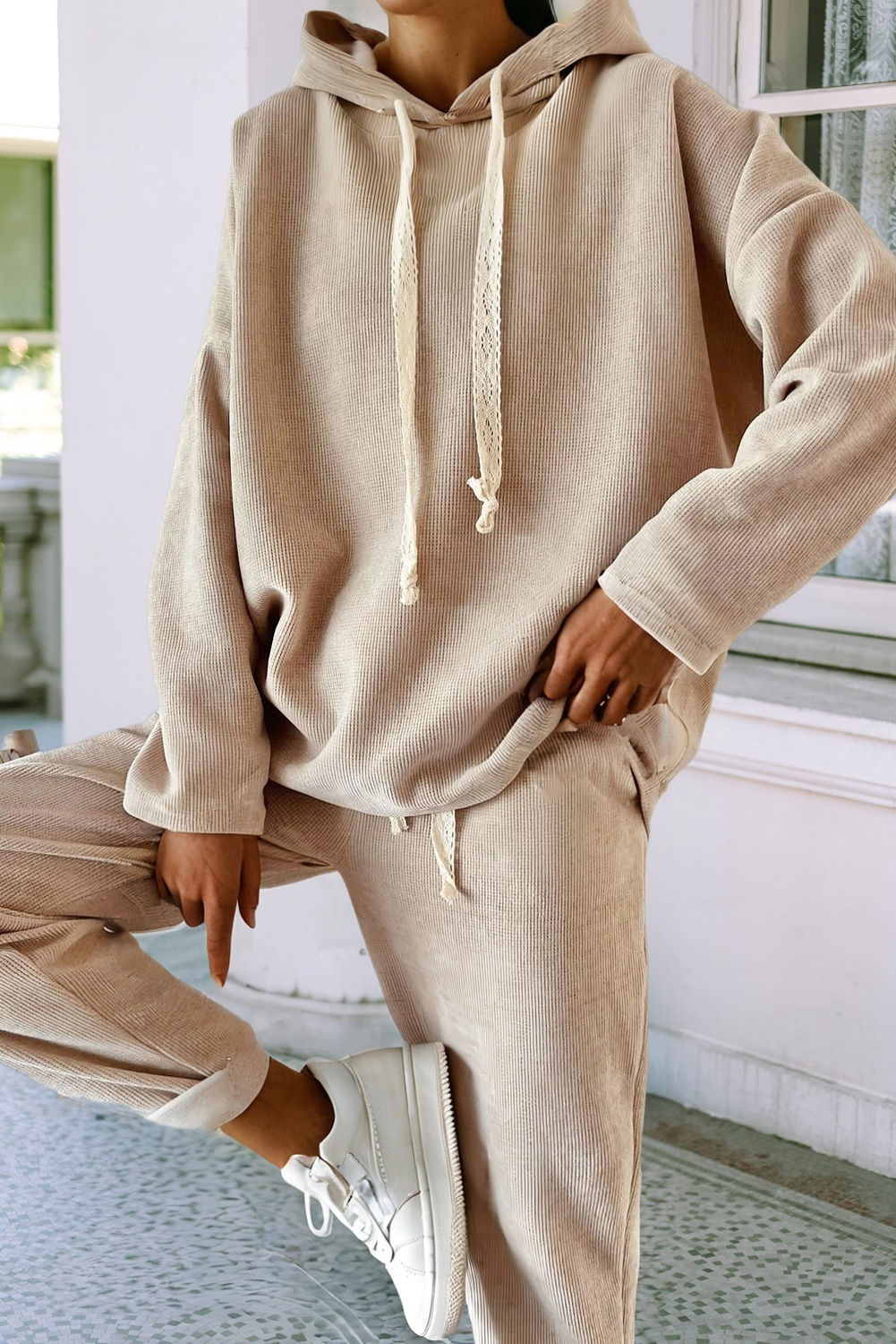 Little Daisy Closet - Wholesale Lounge Set - Women's -  LDC Lace Drawstring Pullover Hoodie and Pants Corduroy Suit0