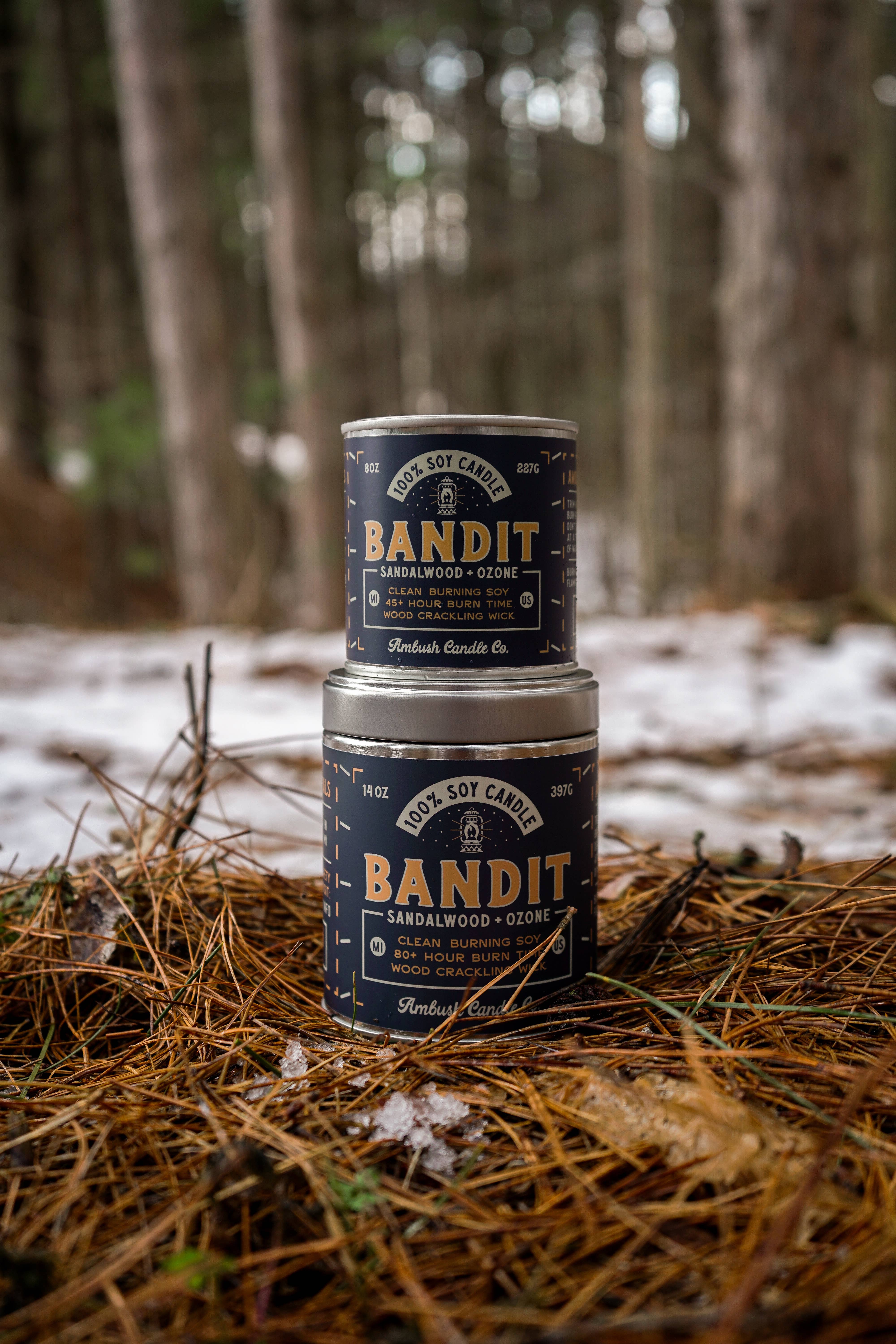 Ambush Candle Co. - Wholesale Jar/Filled Candle - Bandit | Sandalwood + Ozone 8oz Soy Candle2