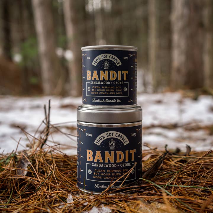 Ambush Candle Co. - Wholesale Jar/Filled Candle - Bandit | Sandalwood + Ozone 8oz Soy Candle2