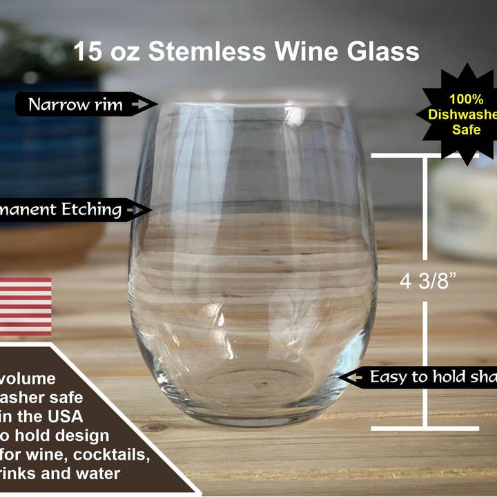 Adirondack Etching LLC - Wholesale Wine Glass - Lake Hartwell Georgia - 15 oz Stemless Wine Glass
