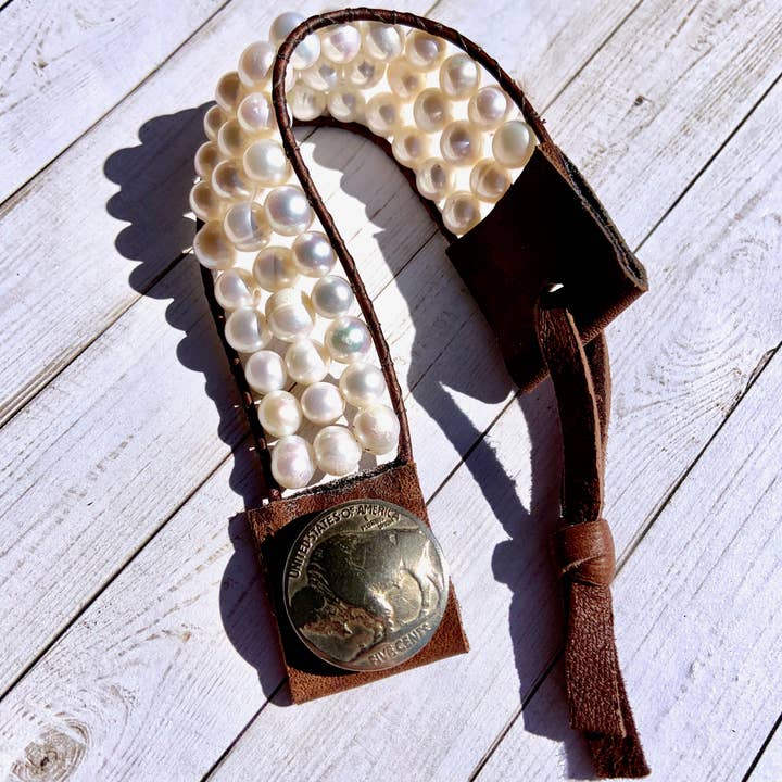 Fleurdesignz Western Jewelry - Wholesale Cuff bracelet - Western Fashion Pearl And Leather Cuff