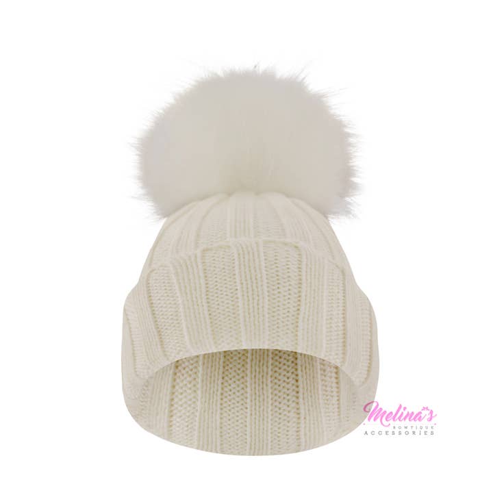 Cream Angora Pom Beanie for wholesale by Melina's Bowtique