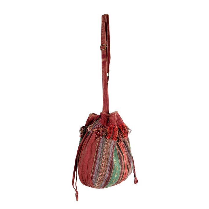 Earth Divas - Wholesale Crossbody Bag - Women's - Boho Striped Tibetan Drawstring Sling Bag with Patchwork2