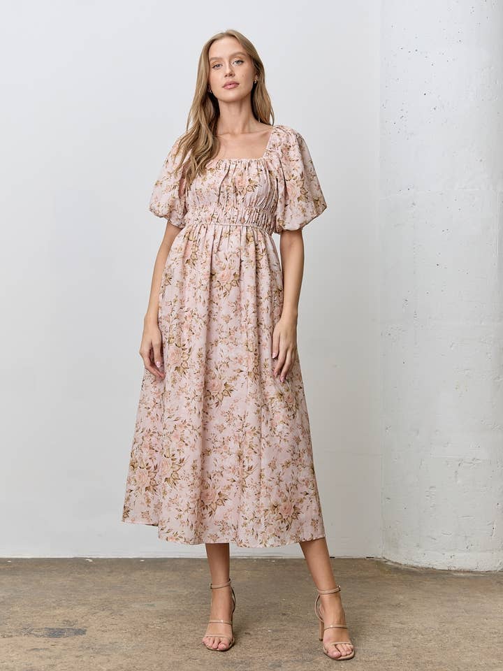 VESTIDO MIDI ESTAMPADO FLORAL para venta al por mayor de Polagram by Wellmade USA